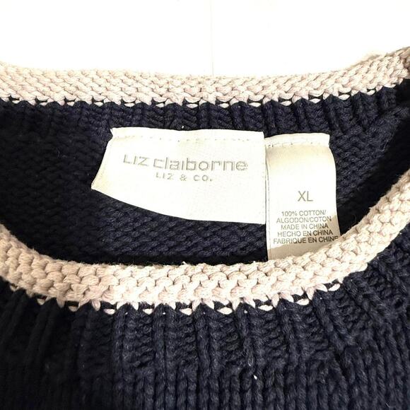 Liz Claiborne Liz&Co XL Sweater 100% Cotton Navy Nautical Sailboat Knit Pullover - Picture 3 of 5